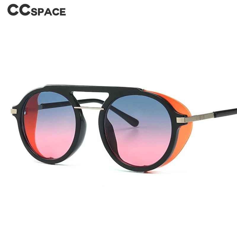Unisex blue light - filtering sunglasses for digital device users CCspace Unisex Full Rim Round Resin Steampunk Frame Sunglasses 46122 Unisex blue light - filtering sunglasses for digital device users CCspace Unisex Full Rim Round Resin Steampunk Frame Sunglasses 46122