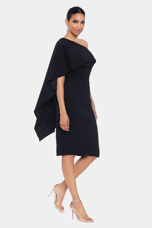 Scuba One Shoulder Cape Midi Dress