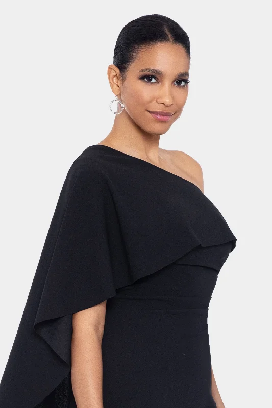 Scuba One Shoulder Cape Midi Dress