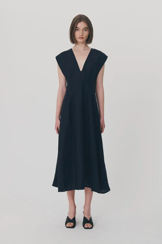 Anica Linen Midi Dress - Ink