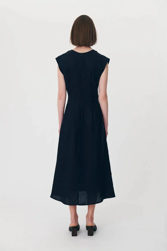 Anica Linen Midi Dress - Ink