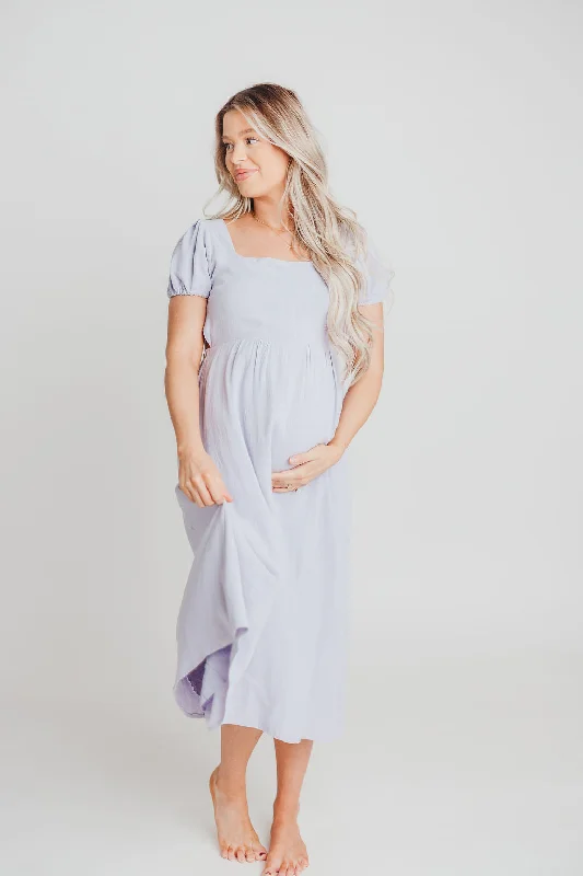 August Open Back Midi Dress in Morning Glory - Bump Friendly