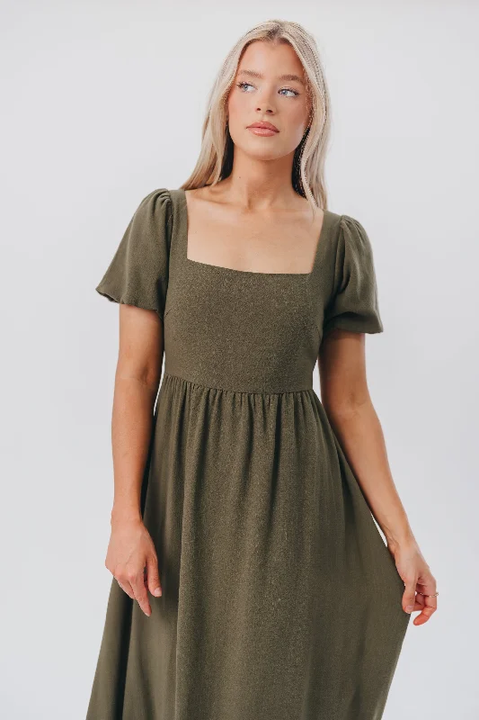 August Open Back Midi Dress in Hunter Green - Bump Friendly