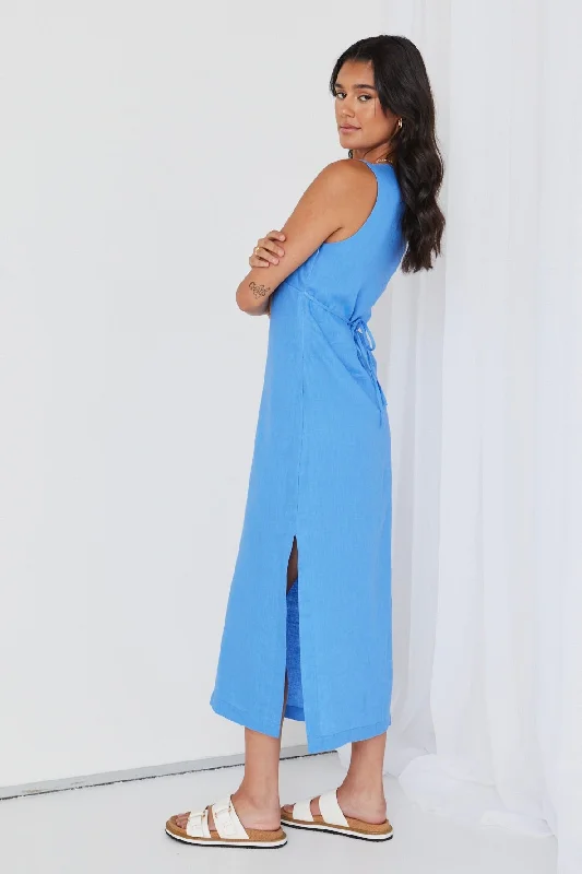 Azalea Cornflower Linen Sleeveless Empire Midi Dress