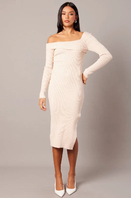 Beige Knit Dress Long Sleeve