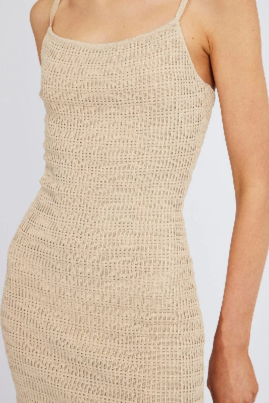 Beige Knit Dress Sleeveless