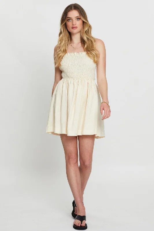 Beige Mini Dress Linen