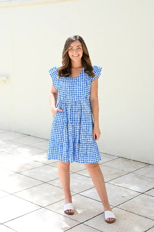 Betsy Dress - Ocean Gingham