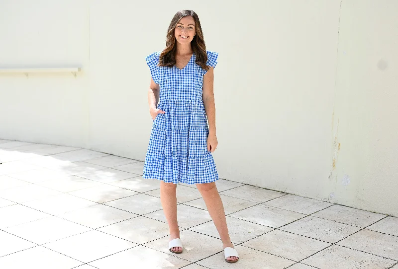 Betsy Dress - Ocean Gingham