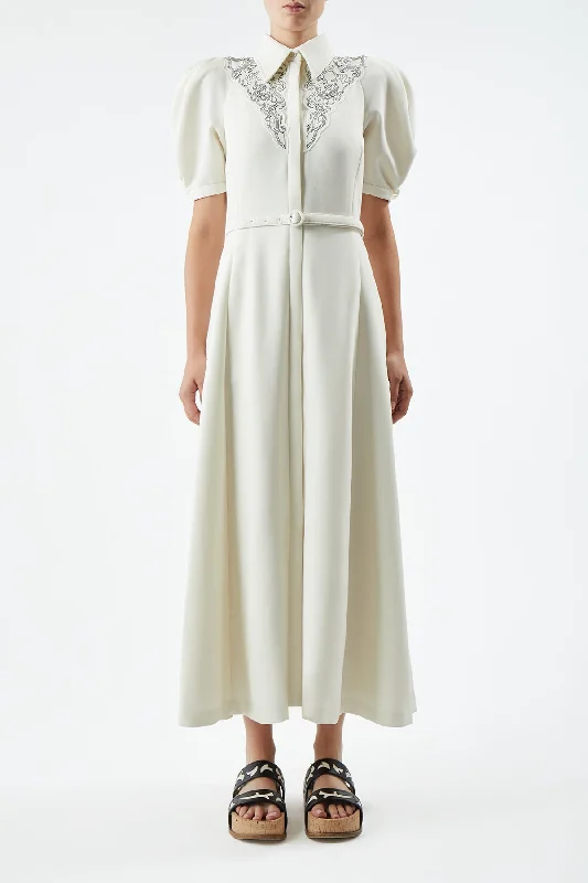 Billy Dress in Ivory Double-Face Wool Crepe