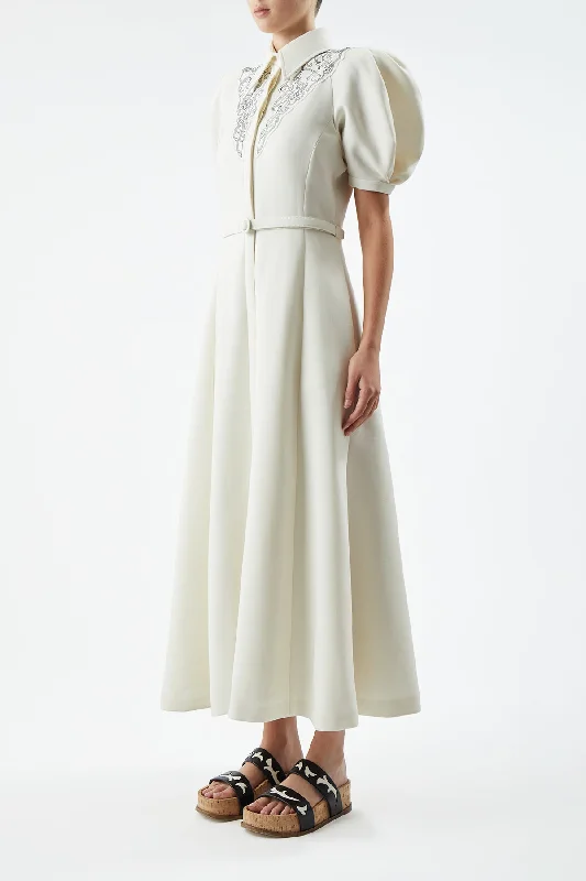 Billy Dress in Ivory Double-Face Wool Crepe