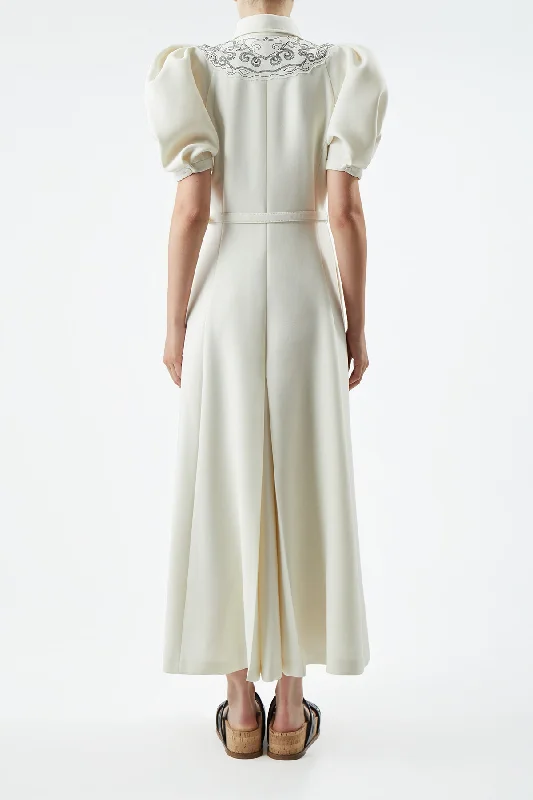 Billy Dress in Ivory Double-Face Wool Crepe