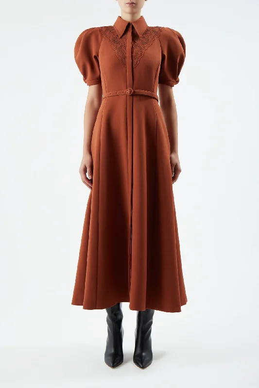 Billy Dress in Red Clay Double-Face Wool Crepe