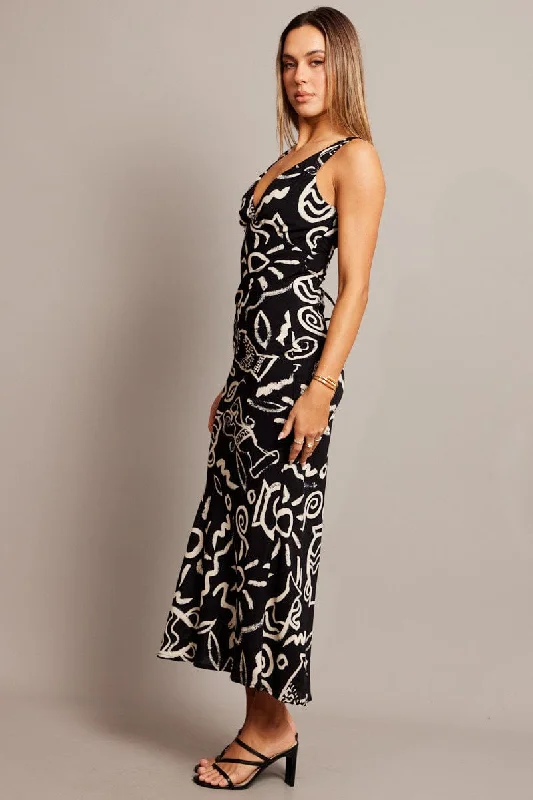 Black Abstract Slip Dress Maxi