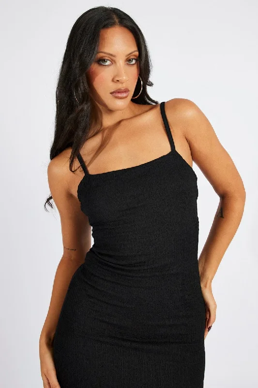 Black Bodycon Dress Maxi Textured Fabric