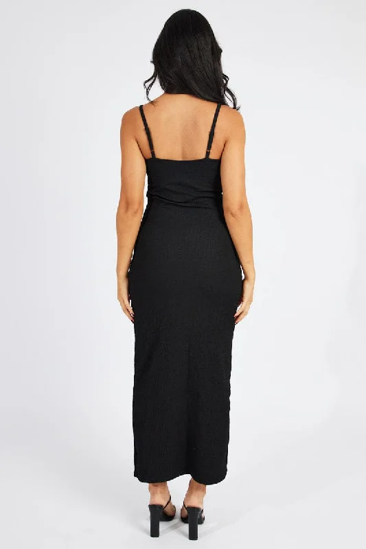 Black Bodycon Dress Maxi Textured Fabric