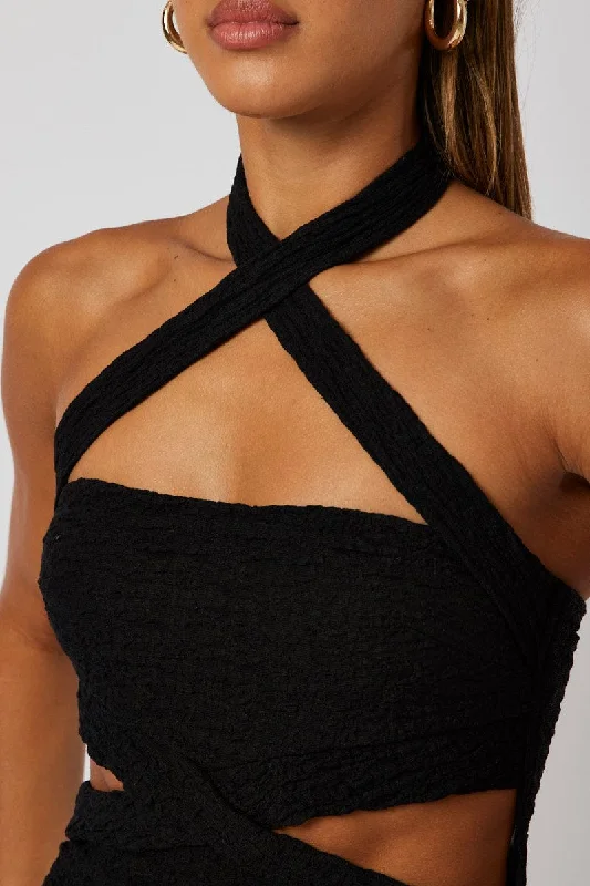 Black Bodycon Dress Sleeveless Textured