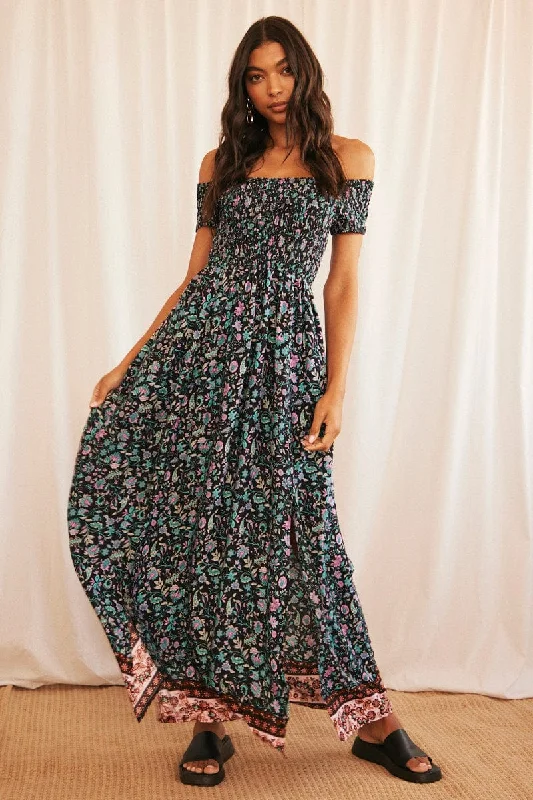 Black Boho Maxi Dress Off Shoulder