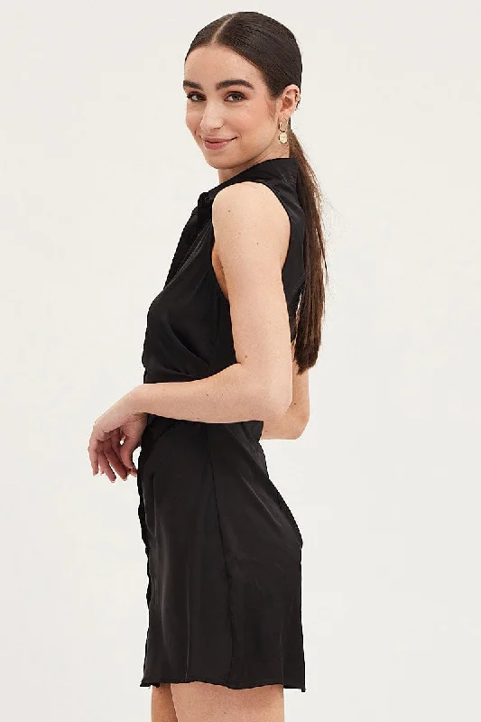 Black Button Front Dress Sleeveless Mini