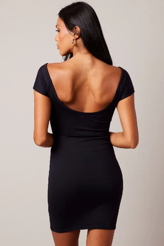 Black Dress Short Sleeve Open Back Supersoft