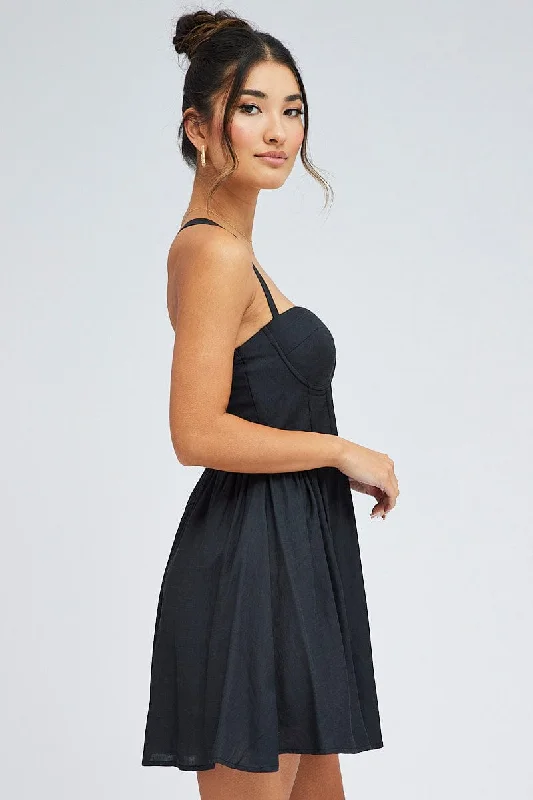 Black Fit And Flare Dress Corset Bust Mini