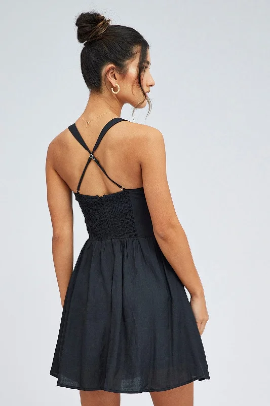 Black Fit And Flare Dress Corset Bust Mini