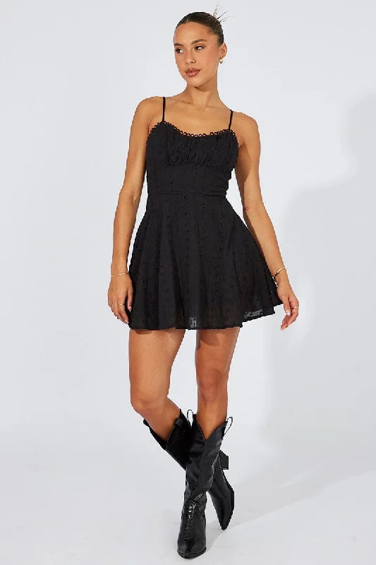 Black Fit And Flare Dress Mini Eyelet