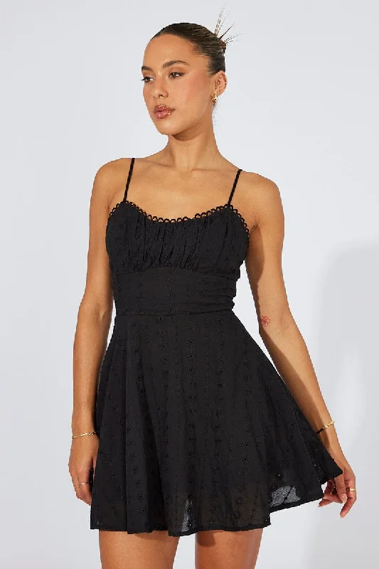 Black Fit And Flare Dress Mini Eyelet