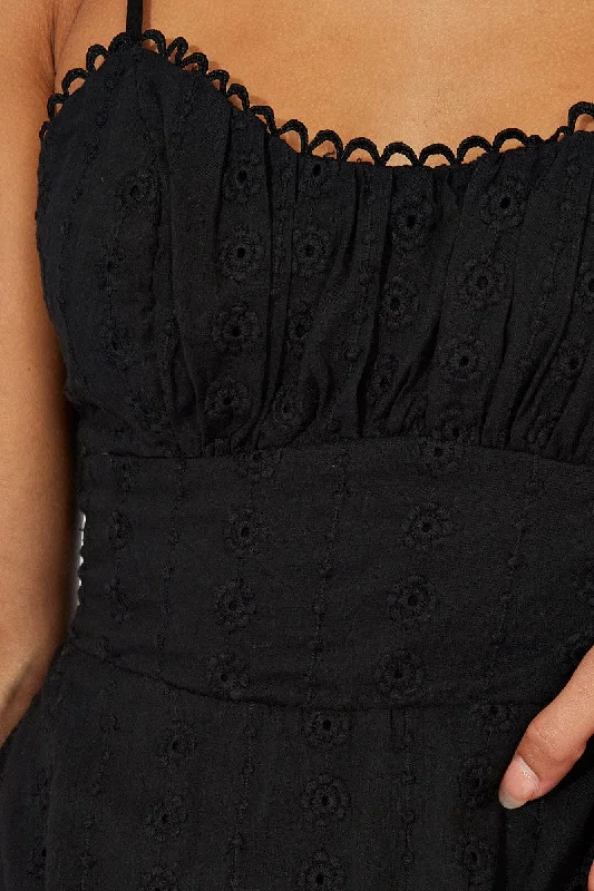 Black Fit And Flare Dress Mini Eyelet