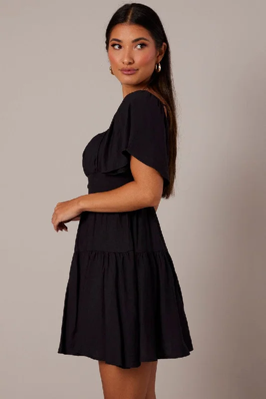 Black Fit And Flare Dress Short Sleeve