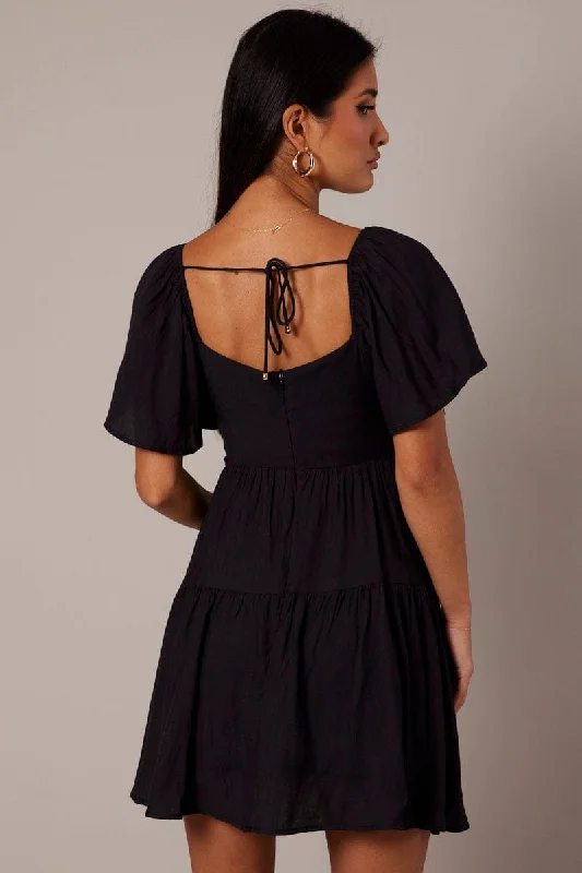 Black Fit And Flare Dress Short Sleeve