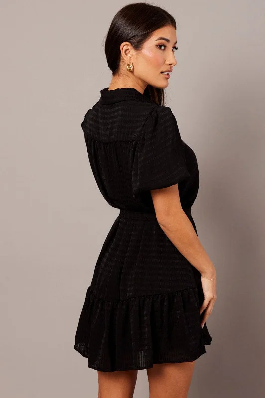 Black Fit And Flare Dress Short Sleeve Mini