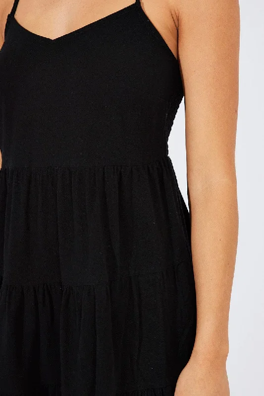 Black Fit and Flare Dress Sleeveless Tiered