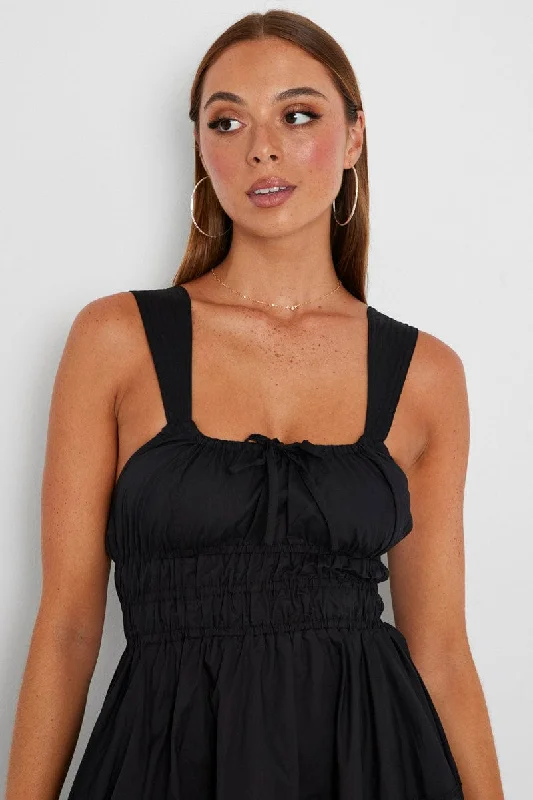 Black Fit and Flare Dress Tiered