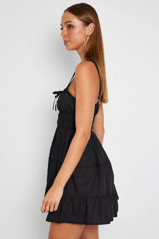 Black Fit and Flare Dress Tiered