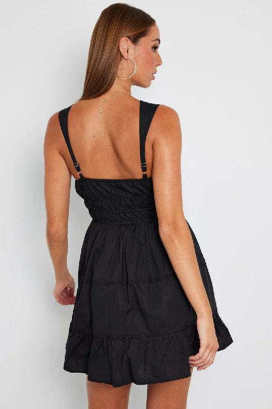 Black Fit and Flare Dress Tiered