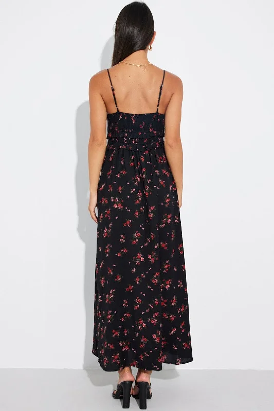 Black Floral Maxi Dress Strappy