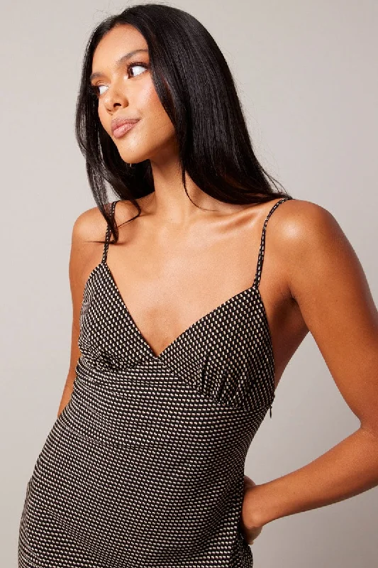 Black Geo Maxi Dress Strappy