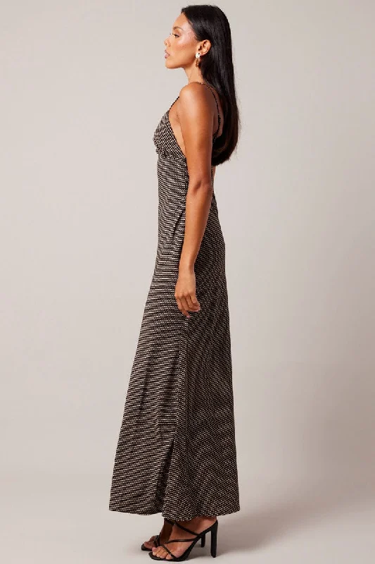 Black Geo Maxi Dress Strappy