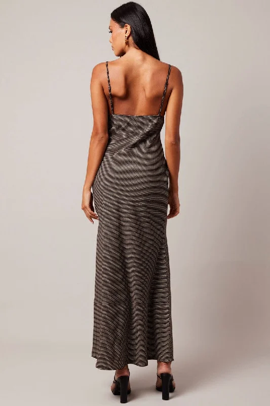 Black Geo Maxi Dress Strappy