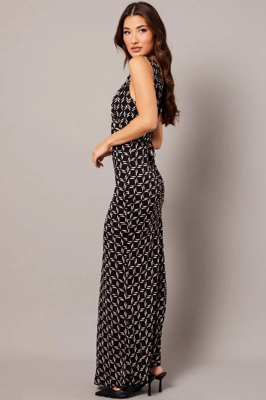 Black Geo Slip Dress Maxi