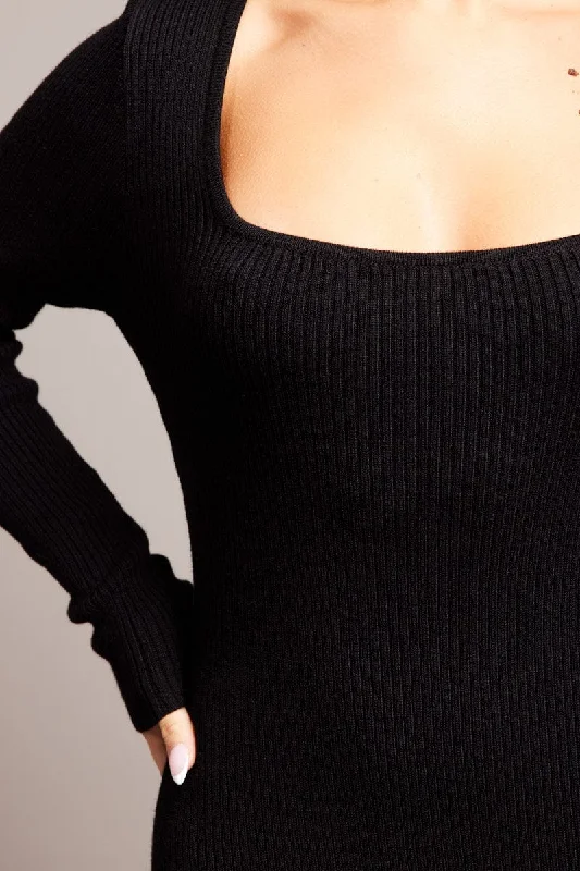 Black Knit Dress Long Sleeve