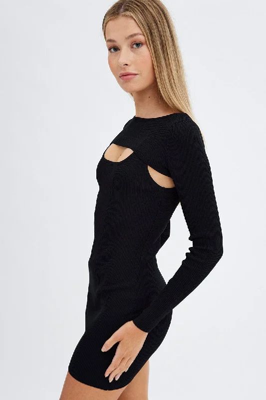 Black Knit Dress Long Sleeve Shrug Set