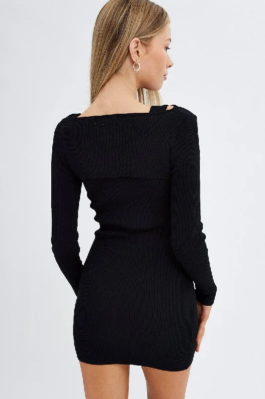 Black Knit Dress Long Sleeve Shrug Set