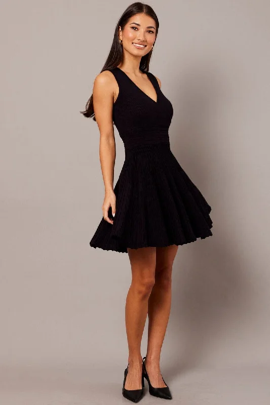 Black Knit Dress Sleeveless Fit and Flare