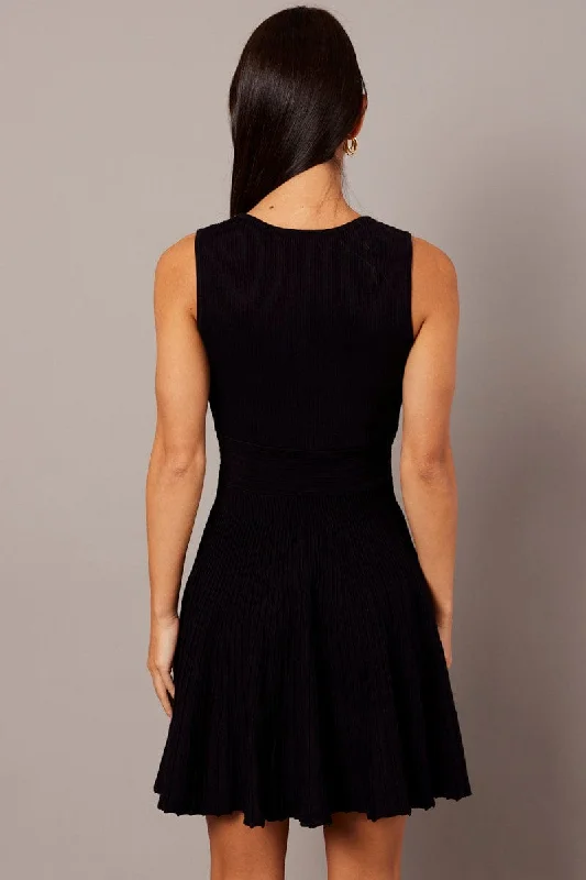 Black Knit Dress Sleeveless Fit and Flare