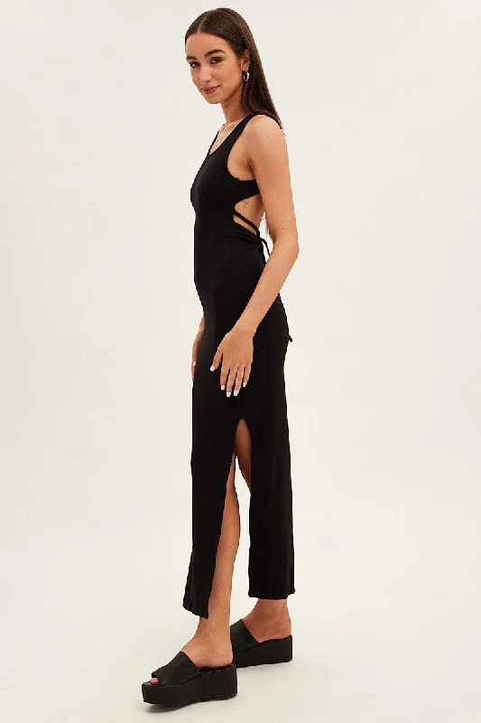 Black Maxi Dress Sleeveless Bodycon Rib