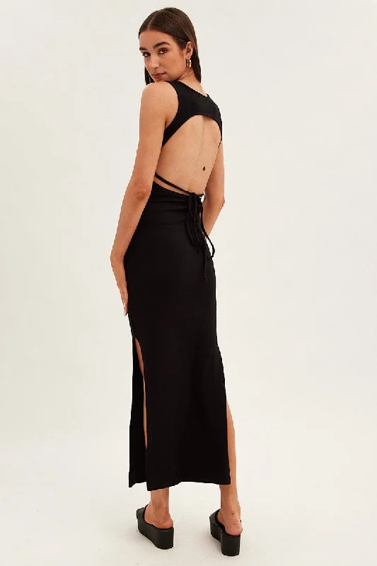 Black Maxi Dress Sleeveless Bodycon Rib