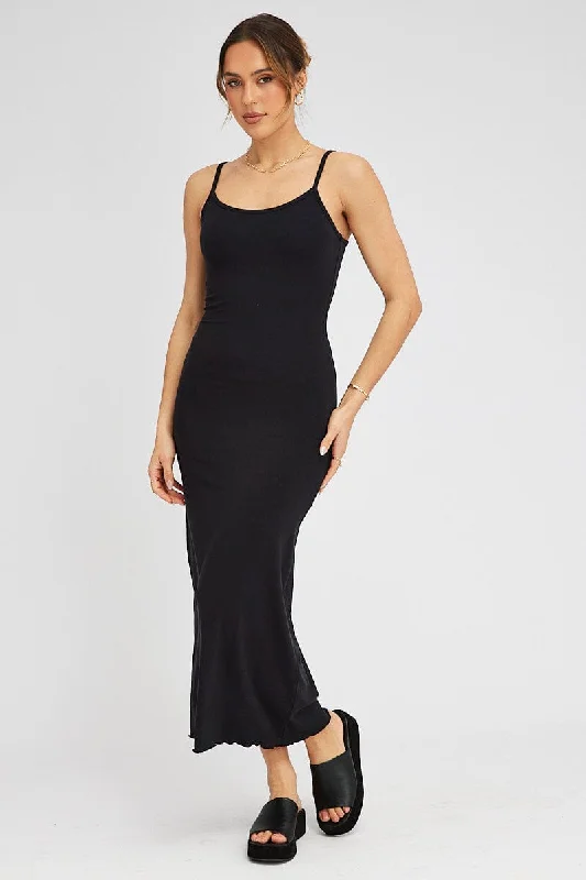 Black Maxi Dress Sleeveless Scoop Neck Bodycon Jersey