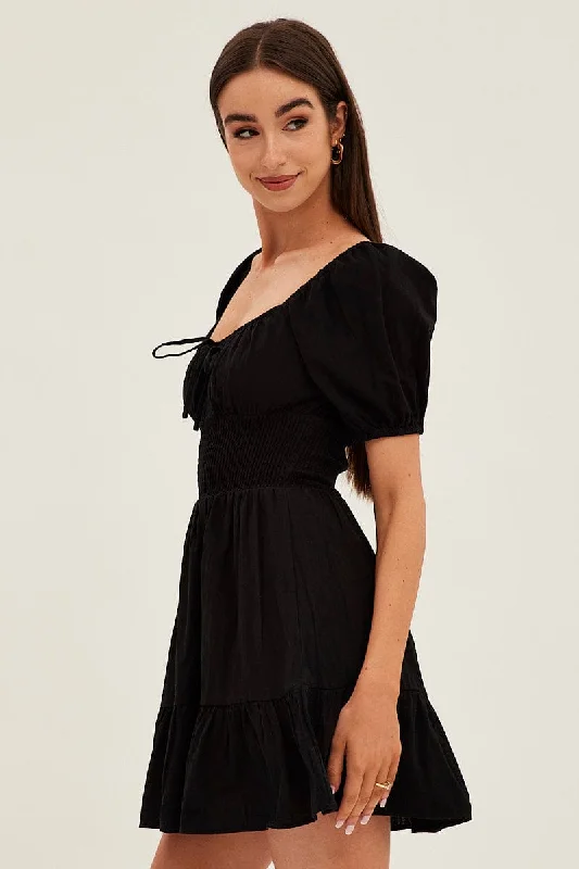 Black Skater Dress Short Sleeve Mini